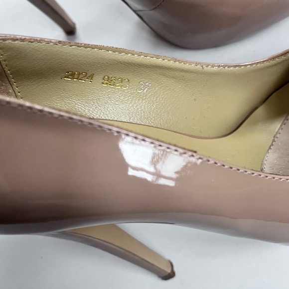 Brian Atwood Tan Patent Leather Ankle Strap Platform High Heels Size 37 US 7 - Picture 4 of 10